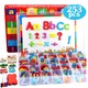 Set 253 piese cu litere alfabet si cifre magnetice, 1 tabla magnetica cu doua fete si cutie de depozitare, jucarii educative pentru copii de 3,4,5,6,7 ani