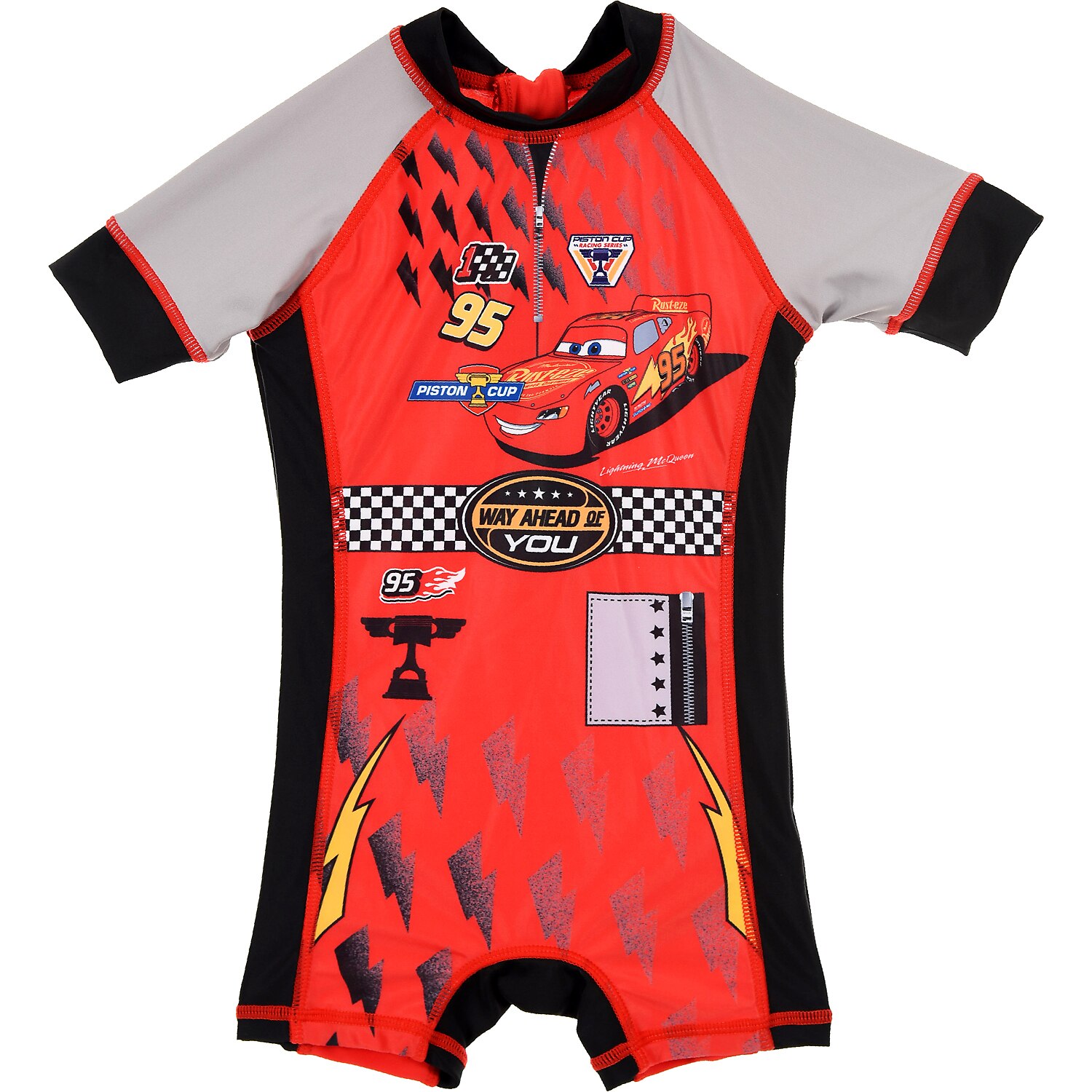 Costum de baie UV cu maneci scurte si fermoar Cars, SE1781_3, SunCity, Rosu, 3 ani (98 cm)