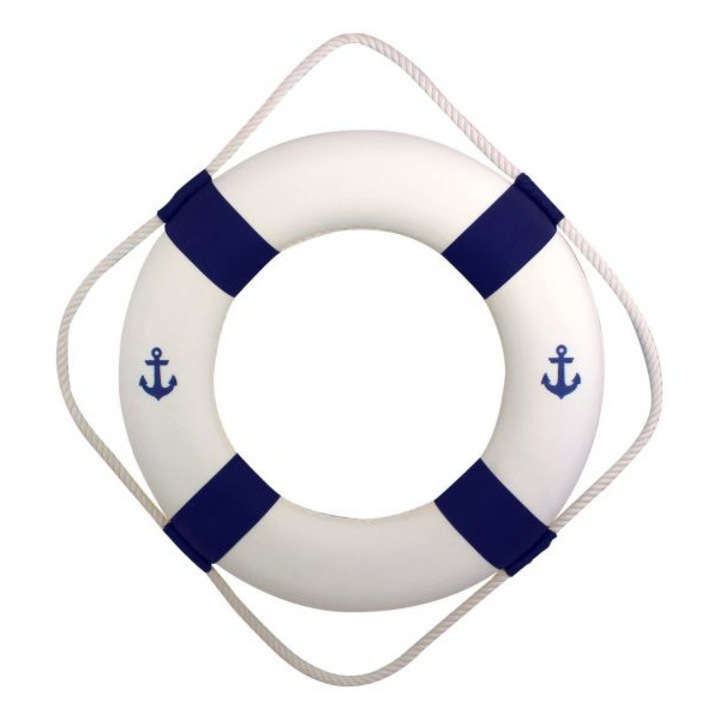 Colac Sea Club, decorativ, alb cu albastru, ancora printata, Ø 50cm