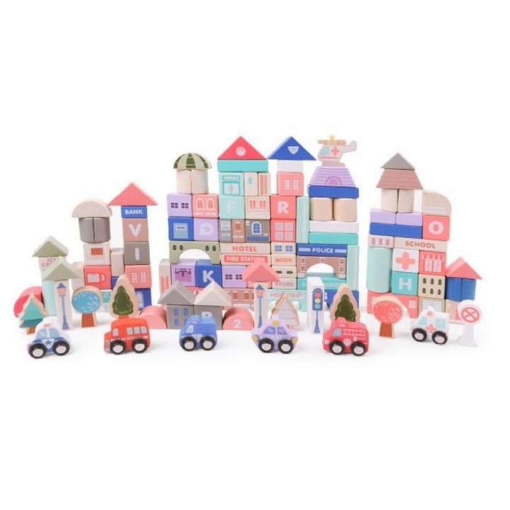 Творчески комплект от строителни блокчета Ecotoys, 115 блокчета