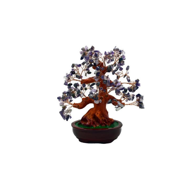 Copacel Feng Shui cu Pietre Semipretioase de Ametist, Suport Ceramic, Naimeed D3013P, Inaltime 22cm