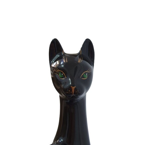 Statueta pisica ceramica, pusculita neagra, 47 cm