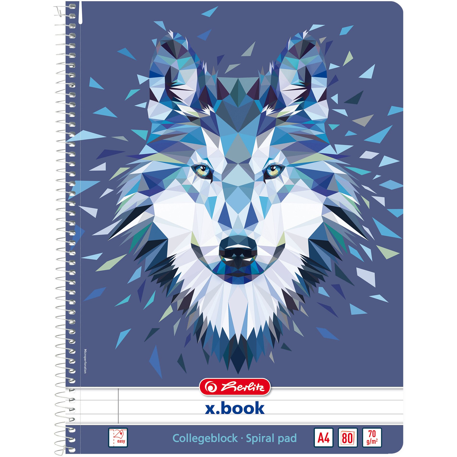 Caiet Herlitz, A4 80 file cu spirala dictando perforat, liniat, motiv Wild Animals Wolf