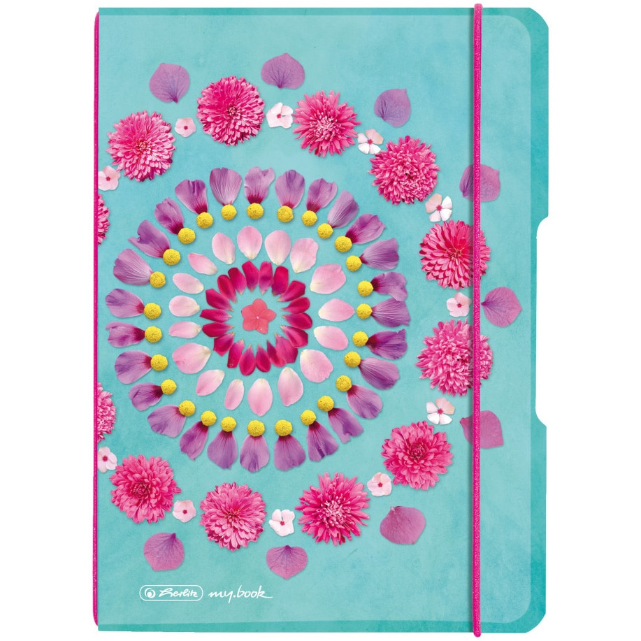 Caiet Herlitz, MyBook Flex, A5, 40f, 80 gr, dictando, coperta Flowers, elastic fuchsia