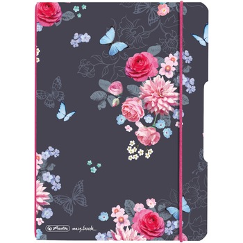 Caiet Herlitz, MyBook Flex, A5, 40f, 80gr, patratele, coperta Ladylike Flowers, elastic roz Caiet Herlitz, MyBook Flex, A5, 40f, 80gr, patratele, coperta Ladylike Flowers, elastic roz