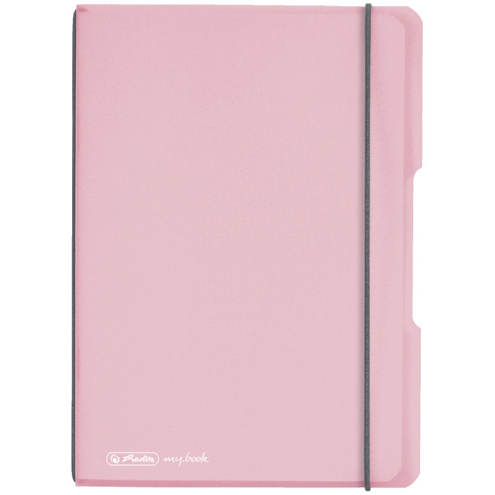 Caiet Herlitz, MyBook Flex, A5, 40f, 80gr, patratele, coperta roz transparent, elastic gri