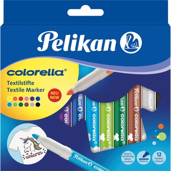 Set 12 culori, Carioca Pelikan, colorella textile, pentru materiale textile Set 12 culori, Carioca Pelikan, colorella textile, pentru materiale textile