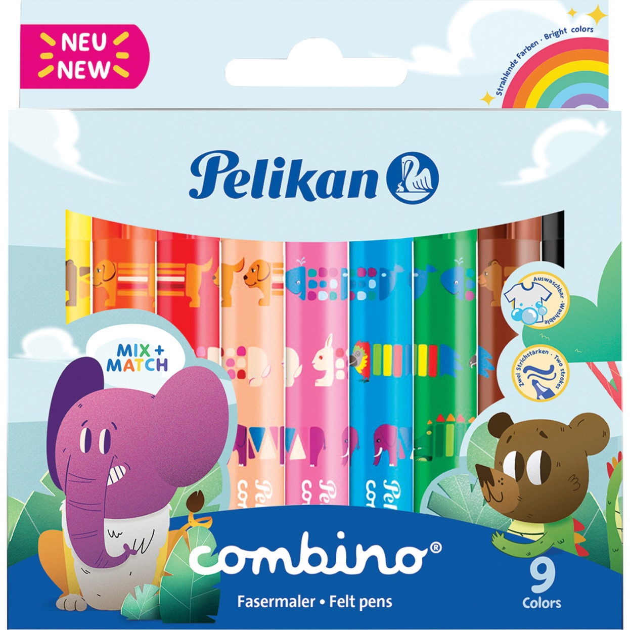 Set 9 culori, Carioca Pelikan, combino super 411, varf gros