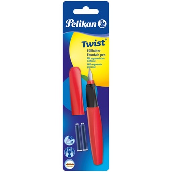 Stilou Pelikan, Twist fiery red, penita M, 2 rezerve albastre, blister Stilou Pelikan, Twist fiery red, penita M, 2 rezerve albastre, blister
