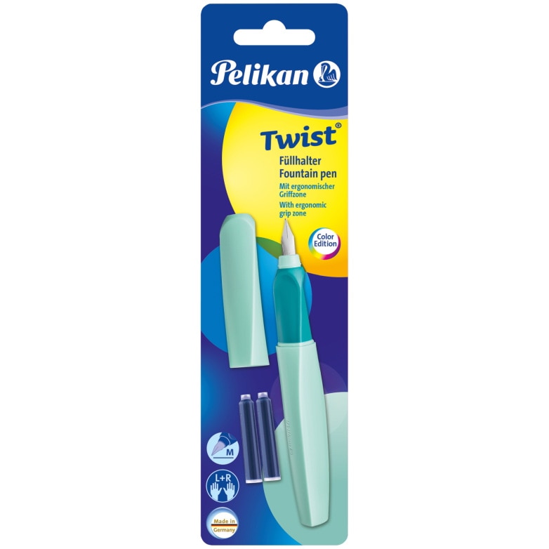 Stilou Pelikan, Twist neo mint, penita M, 2 rezerve albastre, blister