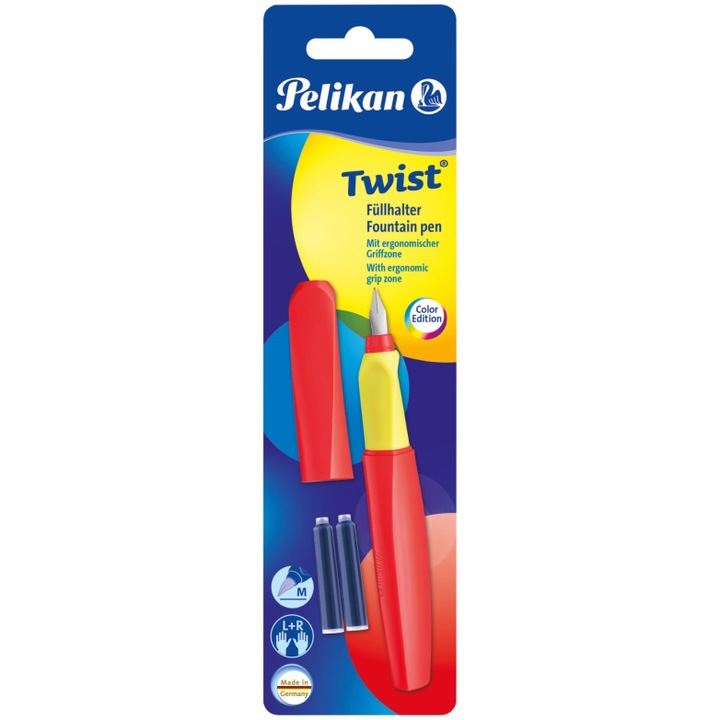 Pelikan Twist Toll, neon-korall, M tollhegy, 2 db kék utántöltő, buborékfólia