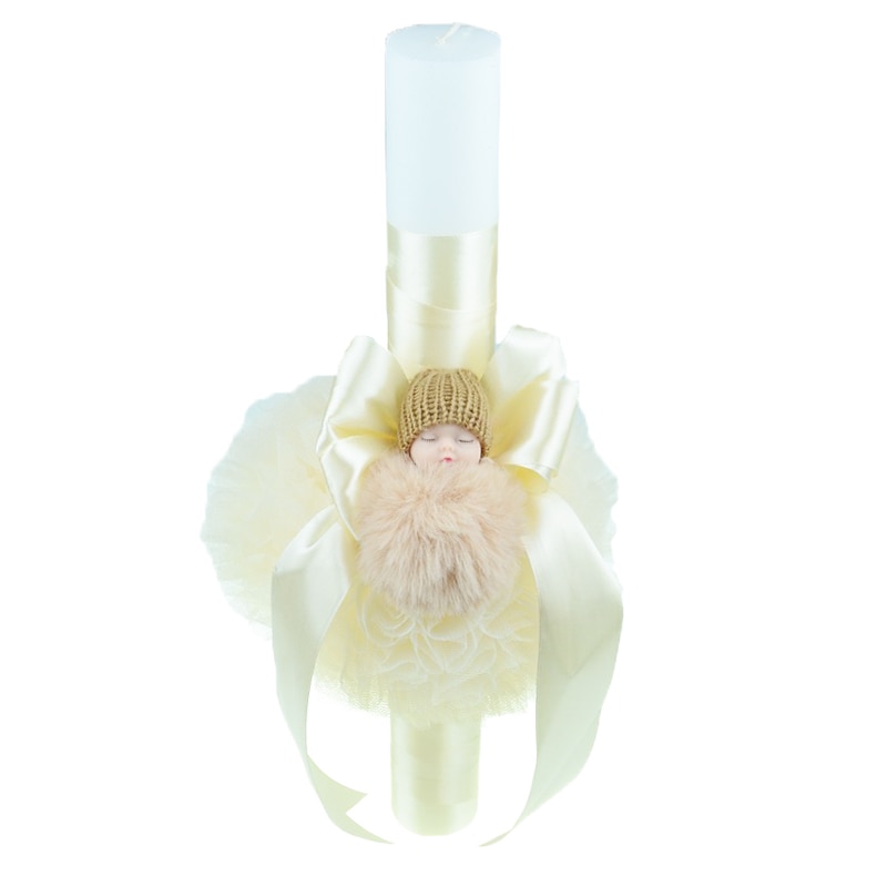 Lumanare pentru botez 40 x 7 cm NN LB-21, Crem