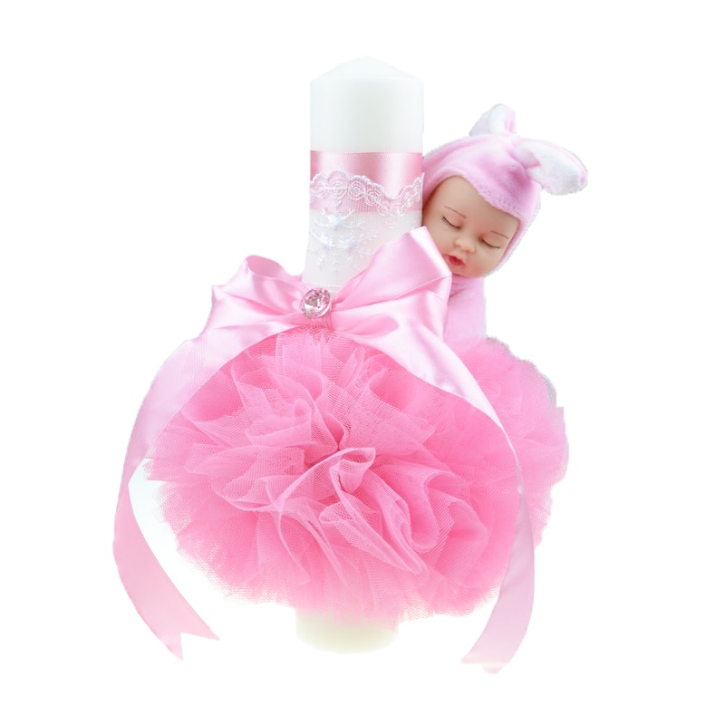 Lumanare pentru botez 30 x 7 cm NN LB-26, Roz