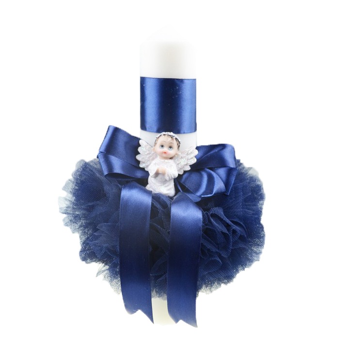 Lumanare pentru botez 30 x 7 cm Mini Junior LB-35, Bleumarin