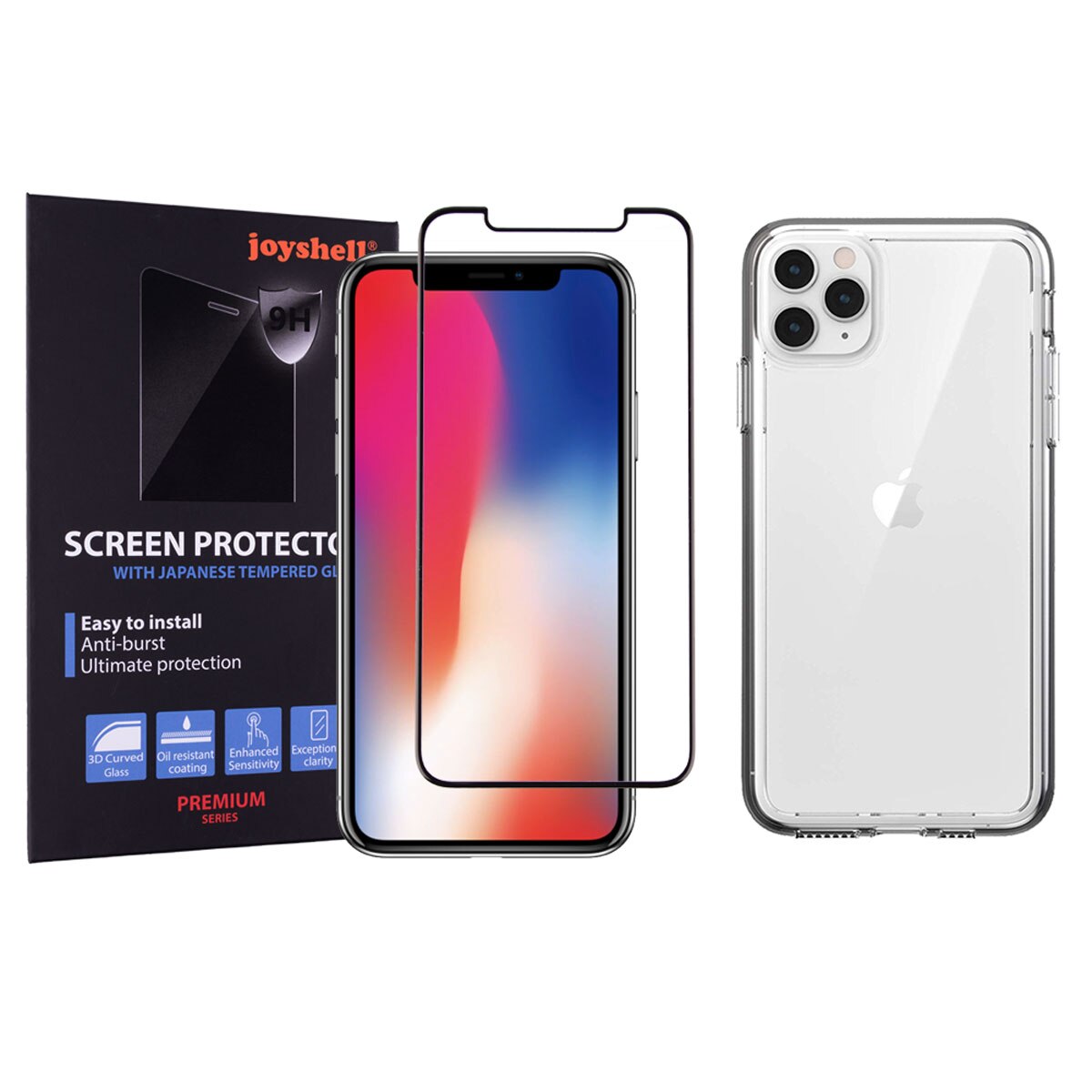 Husa protectie pentru Apple iPhone 11 Pro, din silicon, Ultra Thin, Transparent + Folie de sticla, Joyshell