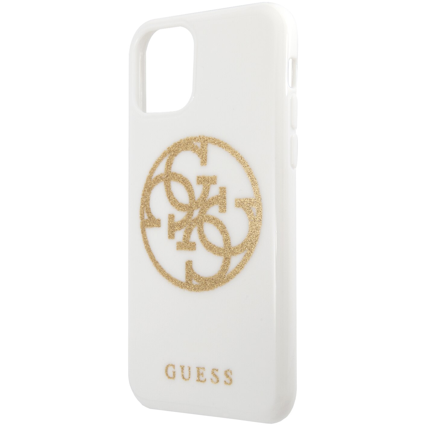 Husa de protectie Guess Glitter Circle pentru iPhone 11 Pro Max, GUHCN65TPUWHGLG, White/Gold