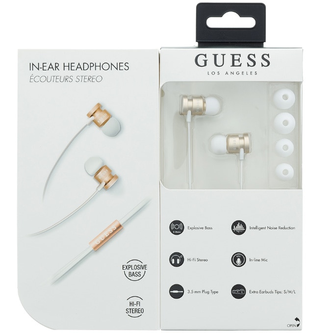 Casti audio Guess GUEPWIGO Microfon cu Input Jack 3.5mm, Alb/Auriu