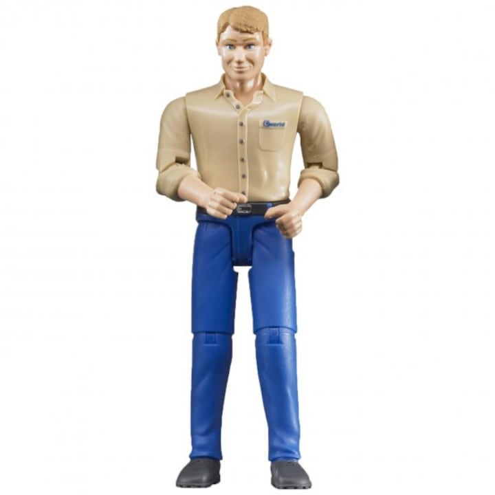 Barbat Cu Camasa Bej Si Pantaloni Albastri