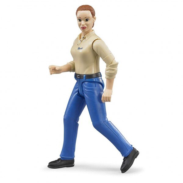 Femeie Cu Camasa Bej Si Pantaloni Albastri