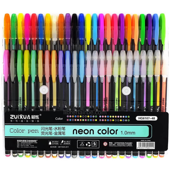 Химикалки, Гелови, цветни, неонови и брокатни, комплект от 48 цвята