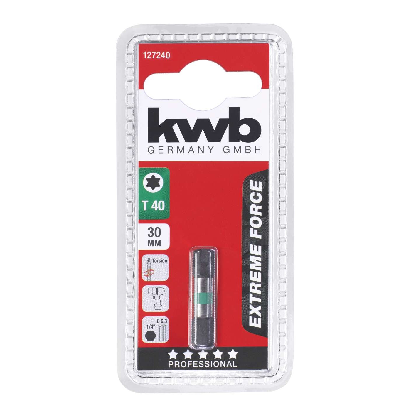 Biti Torx T 40, extreme force-impact, 30 mm, KWB Professional