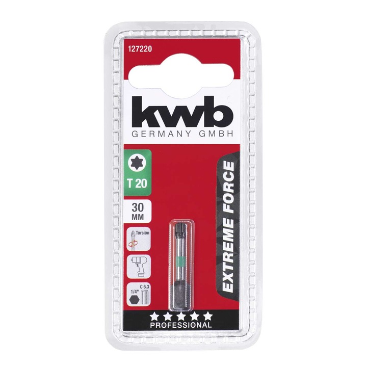 Biti Torx T 20, extreme force - Impact, 30 mm, KWB Professional