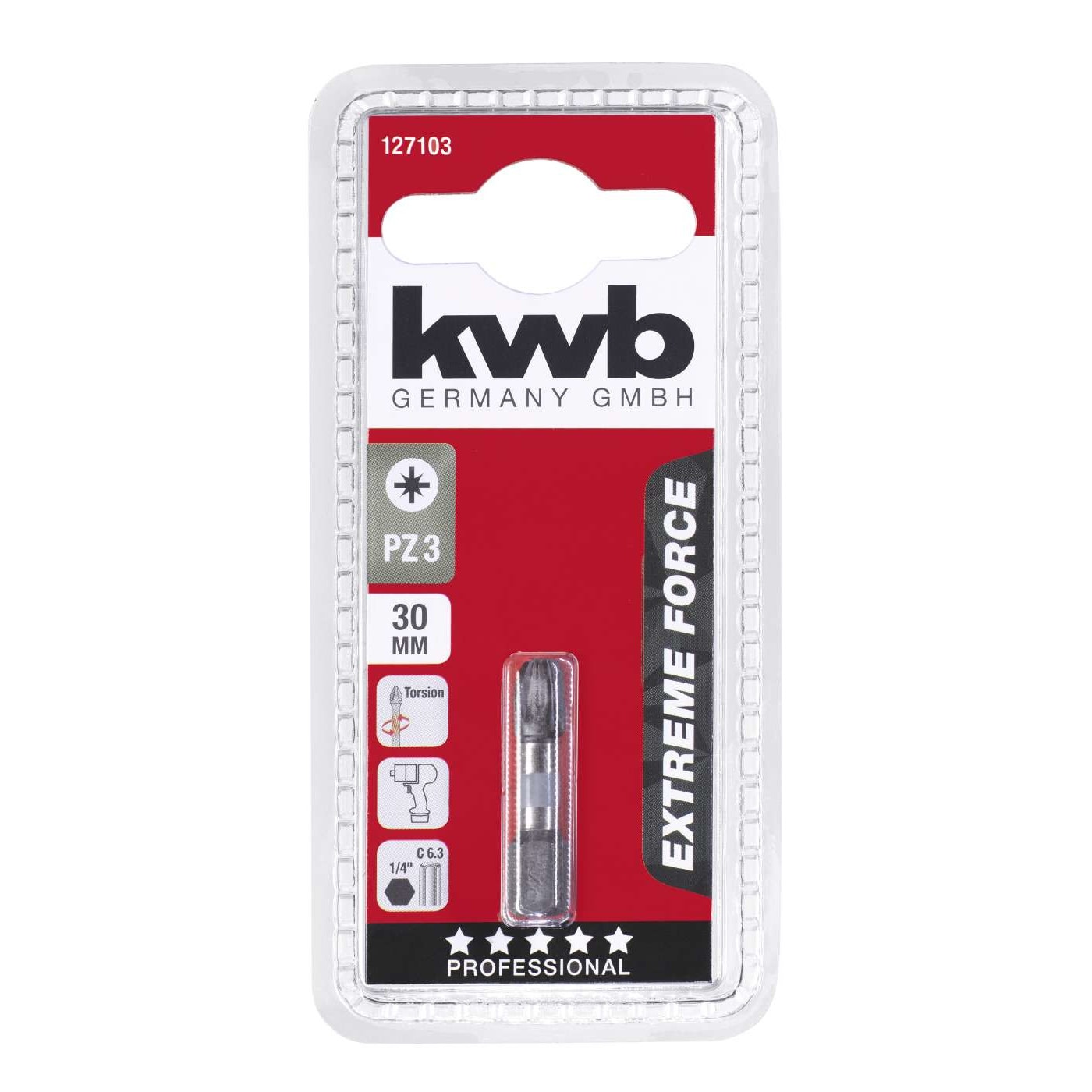 Biti Pozidriv PZ 3, extreme force - Impact, 30 mm, KWB Professional