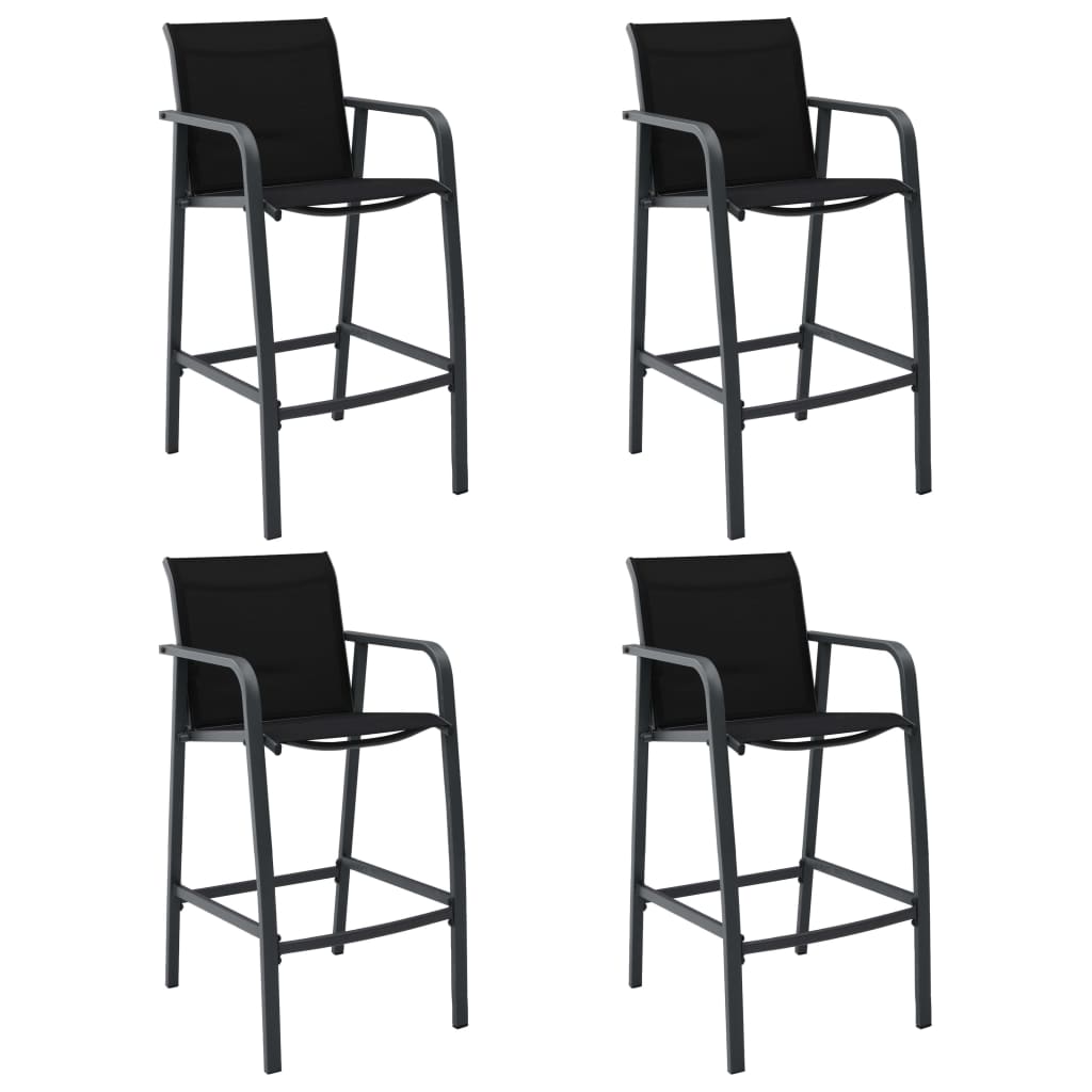 Set 4 scaune de bar de gradina, vidaXL, Textilena/Otel, 54 x 63,5 x 109 cm, Negru