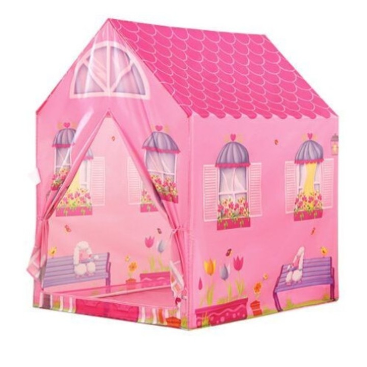 Cort de joaca pentru copii, model casuta roz, utilizare interior/exterior, 95x72x102 cm, 3 ani +