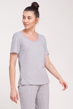 Sofiaman, Tricou de casa cu slituri laterale Soft Touch, Gri melange Sofiaman, Tricou de casa cu slituri laterale Soft Touch, Gri melange