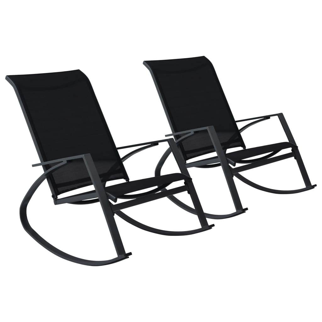 Set 2 scaune balansoar, vidaXL, Textilena/Otel, 98,5 x 60,5 x 97 cm, Negru
