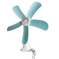 Ventilator cu picior, prindere tip cleme, cu rotire 360 grade, alb/albastru