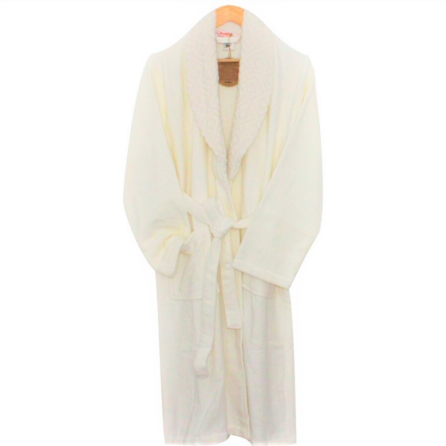Halat de baie Unisex Caro, 100% bumbac, L, Crem