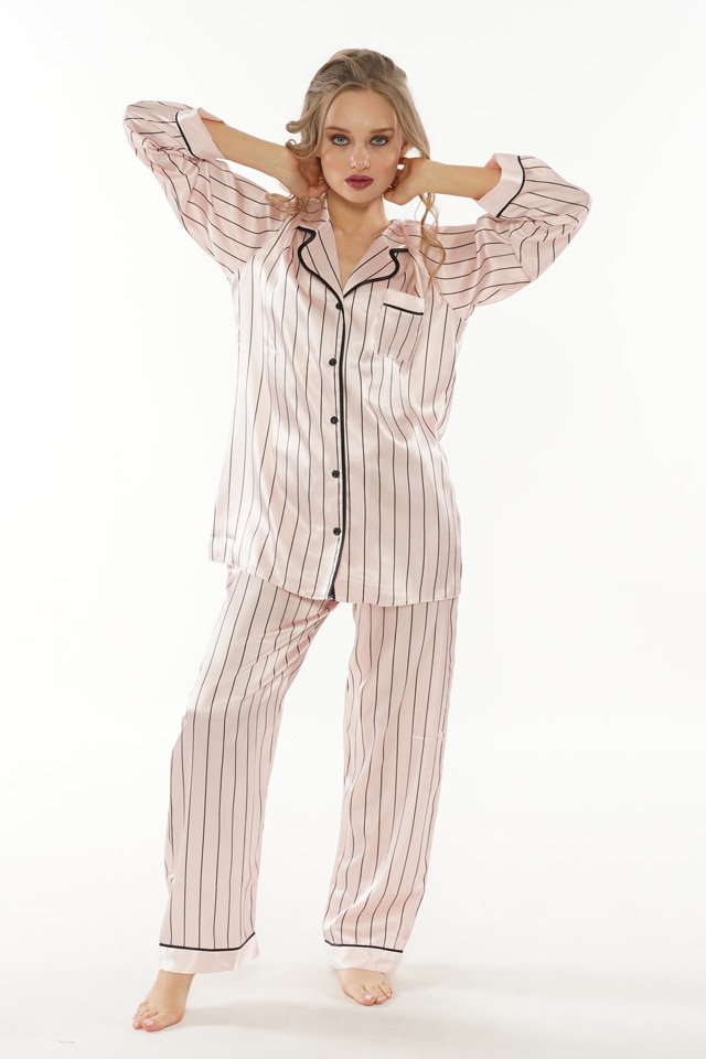 Pijama dama din satin,Enki,set,roz