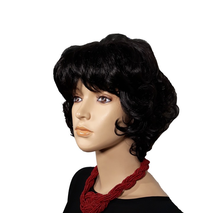 Peruca dama, fibra sintetica, cu aspect natural, brunet, ondulat