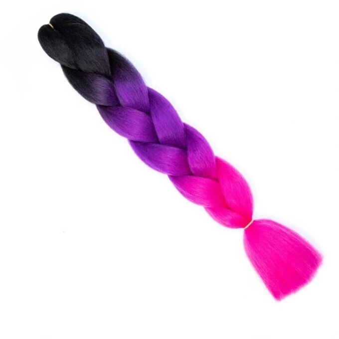 Extensie colorata de par sintetic pentru impletituri multicolor negru/mov/roz electric100 g