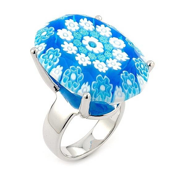 Inel argint 925 rodiat cu sticla murano millefiori - BeSpecial 16,5 mm (6 US)