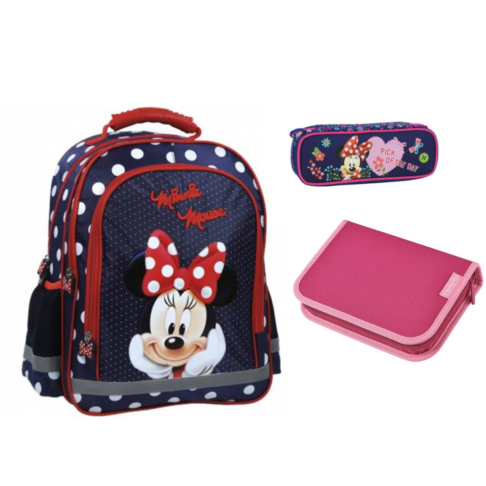 Set scoala Minnie - Ghiozdan scoala , penar neechipat Herlitz , penar etui,20 caiete Herlitz A5 48 File