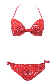 Costum de baie din doua piese, sutien decupat si chilot care se leaga in parti, Lux IS29,, Rosu/Alb/Negru Costum de baie din doua piese, sutien decupat si chilot care se leaga in parti, Lux IS29,, Rosu/Alb/Negru