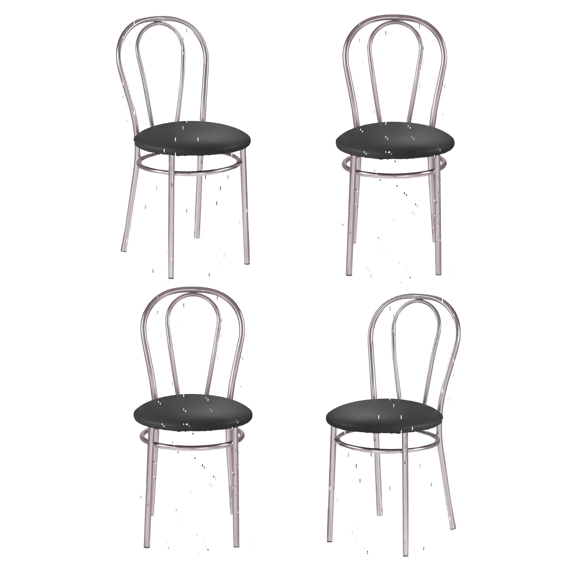 Set 4 scaune dining Tulipan, cadru cromat, piele ecologica, negru