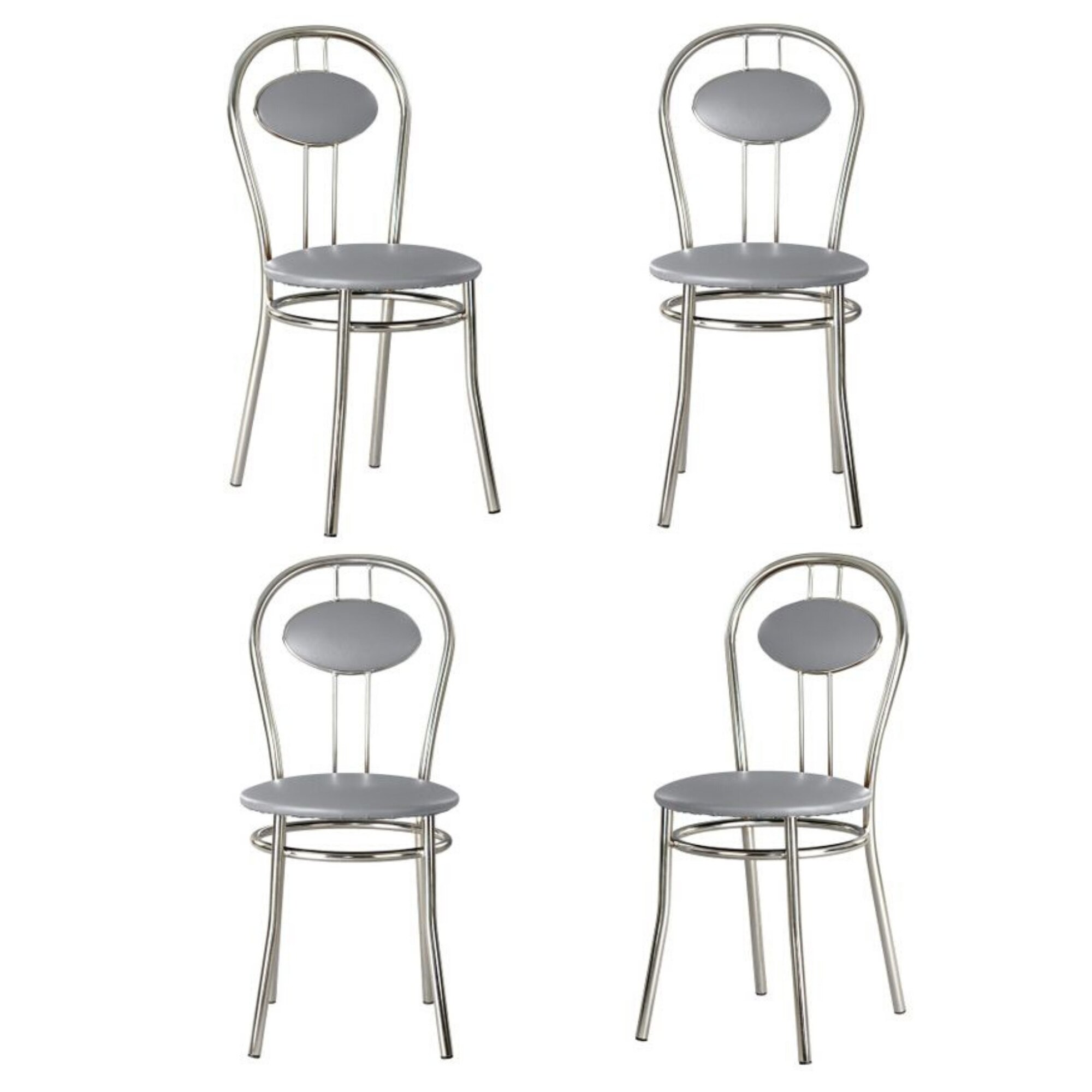 Set 4 scaune dining Tiziano, cadru cromat, piele ecologica, gri
