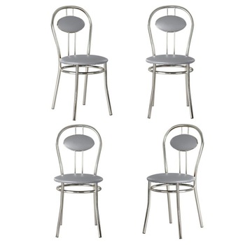 Set 4 scaune dining Tiziano, cadru cromat, piele ecologica, gri Set 4 scaune dining Tiziano, cadru cromat, piele ecologica, gri