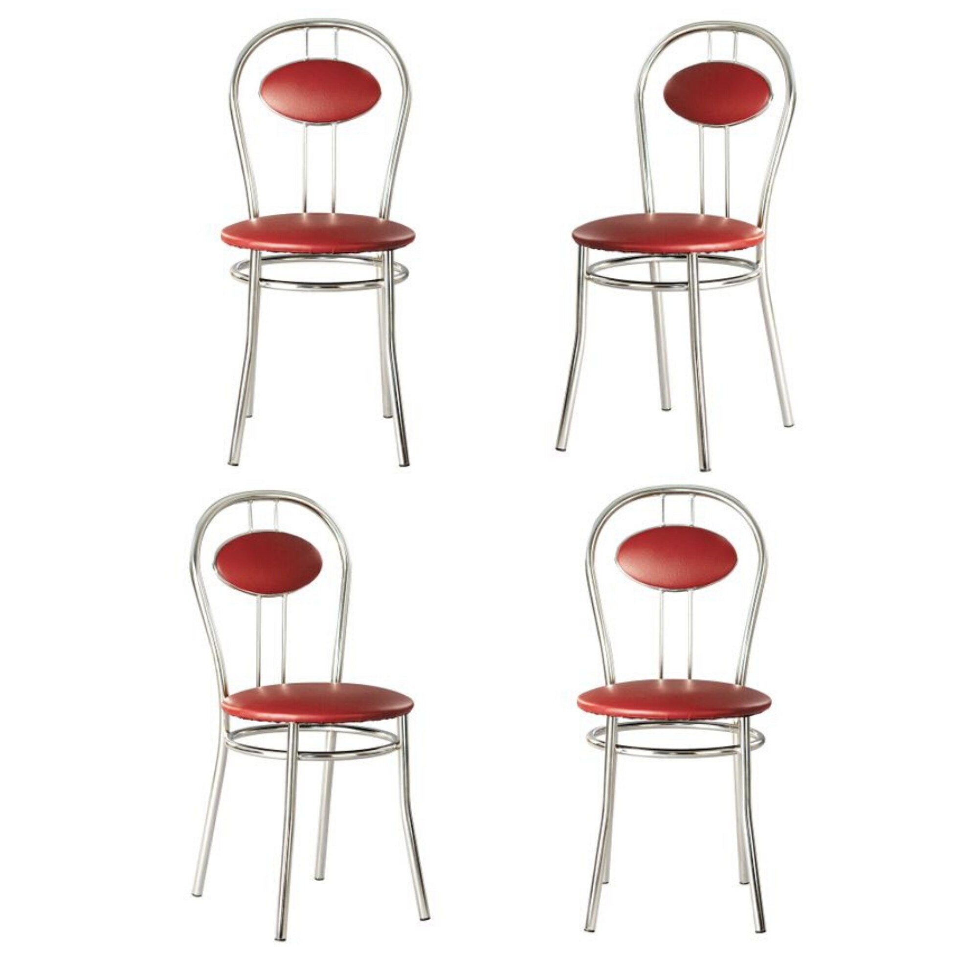 Set 4 scaune dining Tiziano, cadru cromat, piele ecologica, carmin