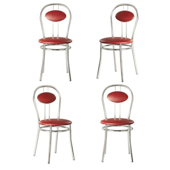 Set 4 scaune dining Tiziano, cadru cromat, piele ecologica, carmin Set 4 scaune dining Tiziano, cadru cromat, piele ecologica, carmin