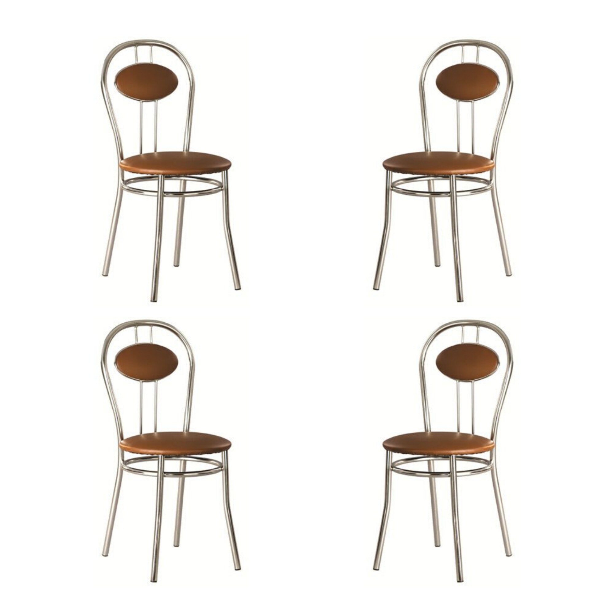 Set 4 scaune dining Tiziano, cadru cromat, piele ecologica, maro