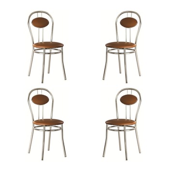 Set 4 scaune dining Tiziano, cadru cromat, piele ecologica, maro