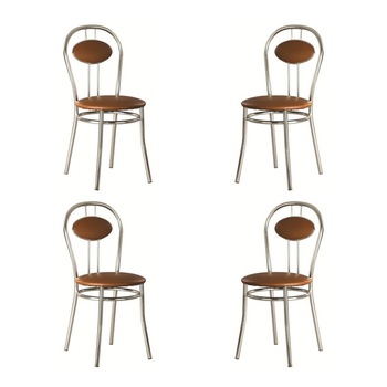 Set 4 scaune dining Tiziano, cadru cromat, piele ecologica, maro Set 4 scaune dining Tiziano, cadru cromat, piele ecologica, maro