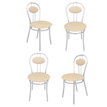 Set 4 scaune dining Tiziano, cadru cromat, piele ecologica, crem Set 4 scaune dining Tiziano, cadru cromat, piele ecologica, crem