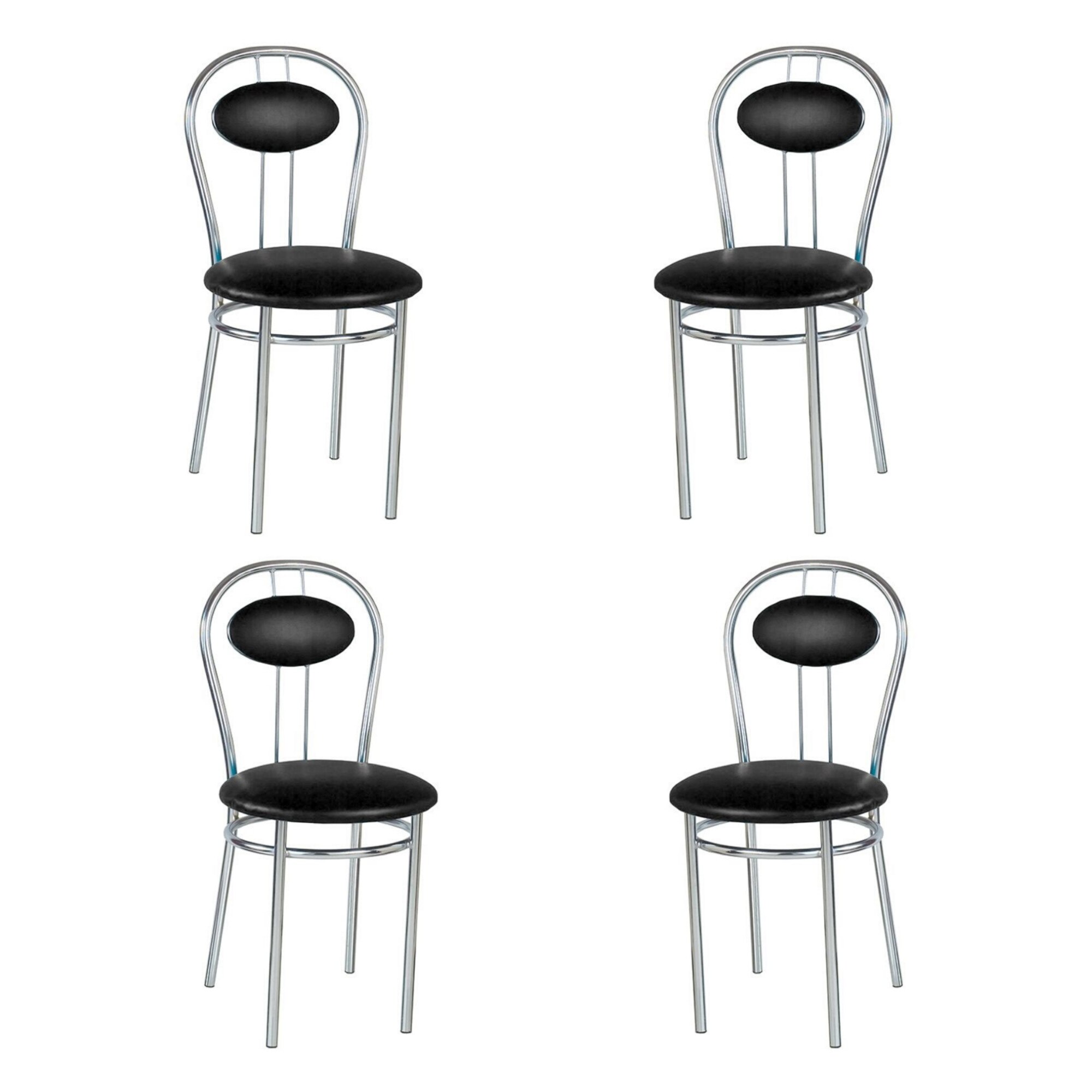 Set 4 scaune dining Tiziano, cadrul cromat, piele ecologica, negru