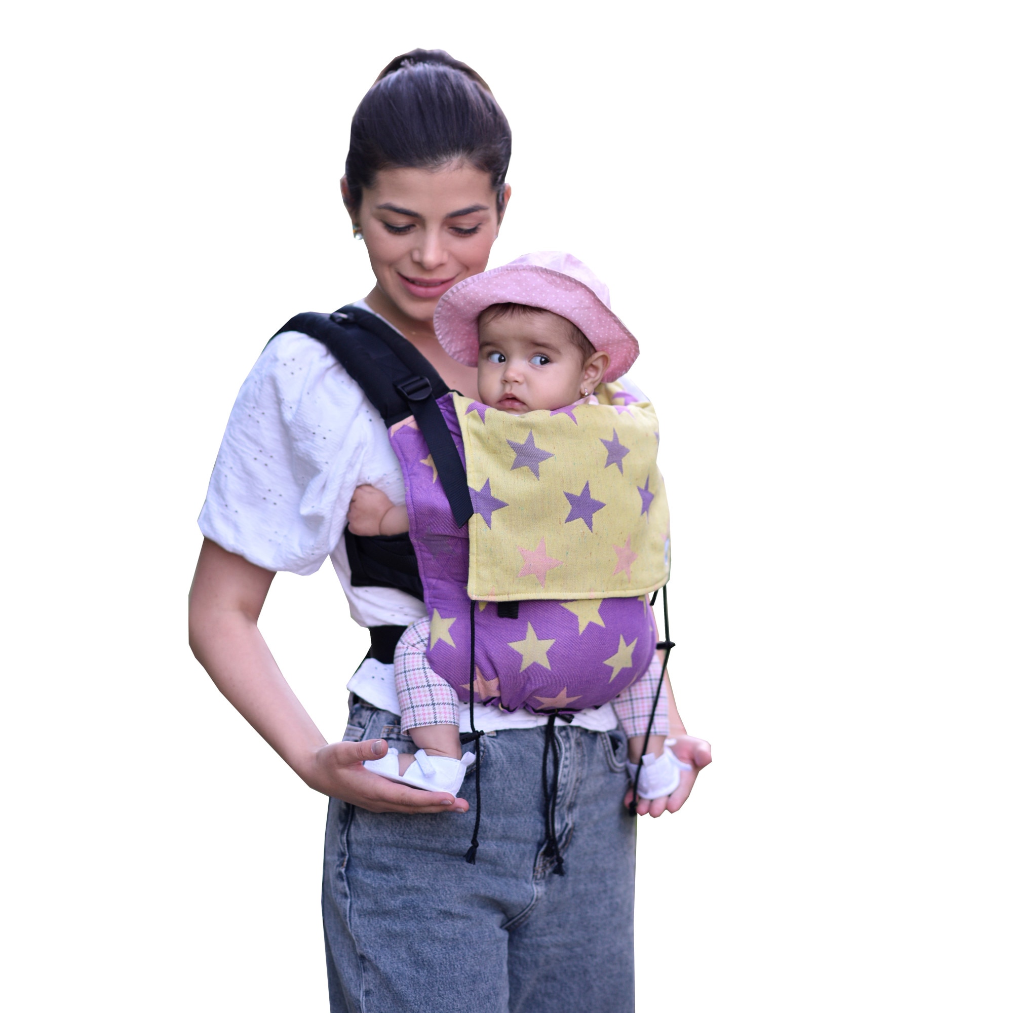 Marsupiu ergonomic Littlebee reglabil in lungime si latime-panou din wrap Yaro Stars, +0 luni